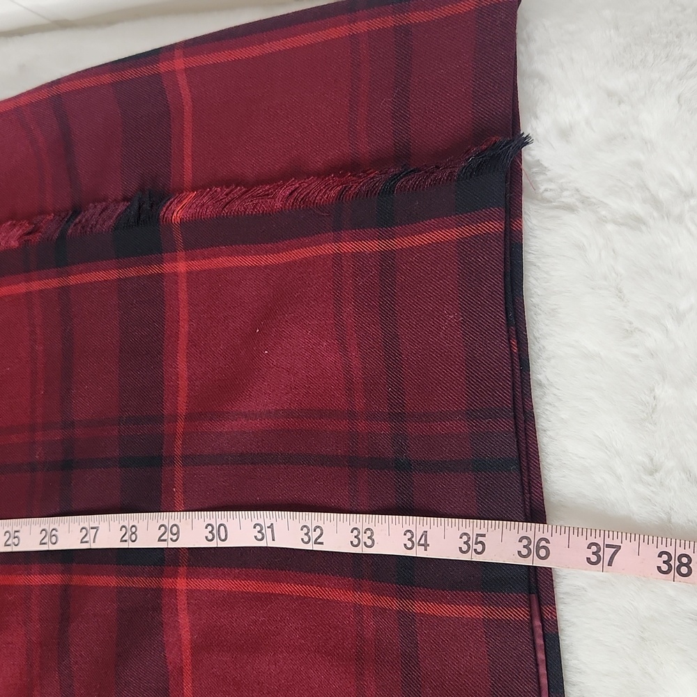 Y2K Red Plaid Side Fringe Classic Office Holiday Wrap Maxi Skirt - Picture 9 of 9
